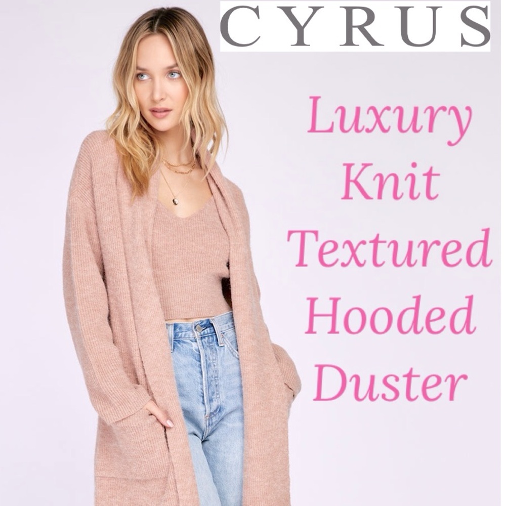 Hooded Cardigan Duster Textured Knit Sweater Soft Rose Blush Pink Size 2XL - Picture 1 of 16